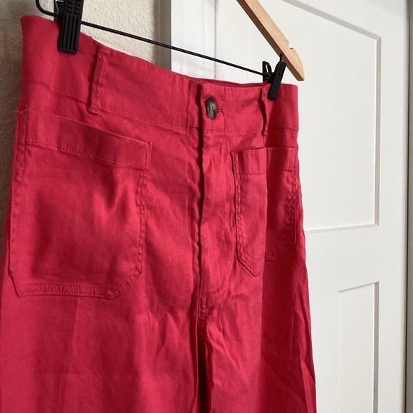 Anthropologie COLETTE Linen Stretch Cropped Wide-Leg Pants Maeve NEW Geranium 26 - Picture 4 of 14